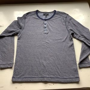 NORDSTROM navy blue & gray stripe thermal henley Large